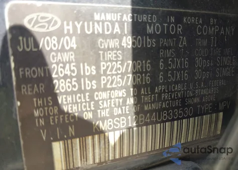 2004 Hyundai Santa Fe from USA, damaged, VIN KM8SB12B44U833530